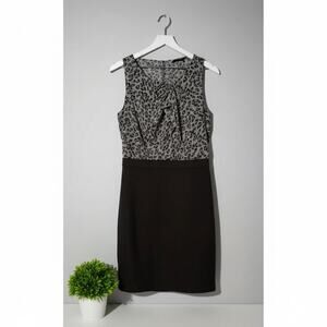 LOFT Animal Print Dress Womens 4 Blouson Split Back Espresso Brown